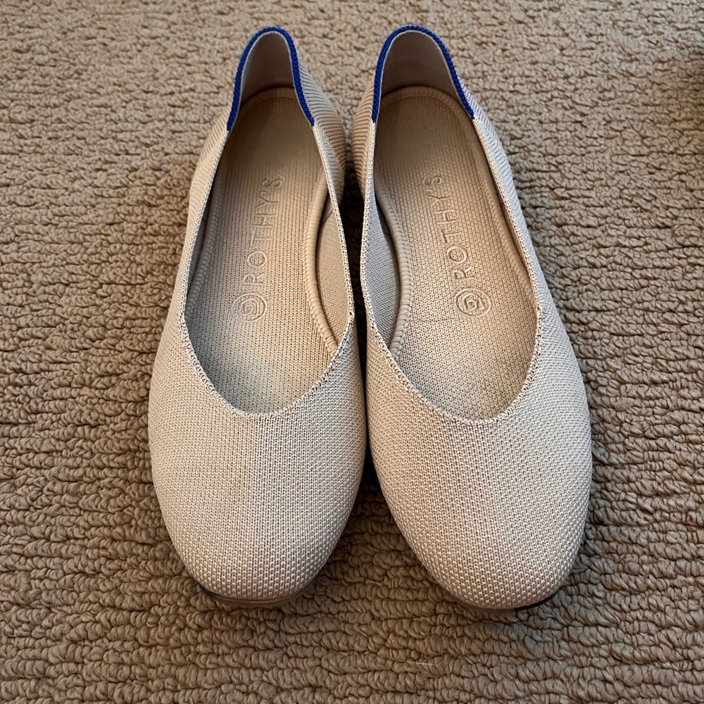 Rothy’s The Flat in ecru. Lightly worn.